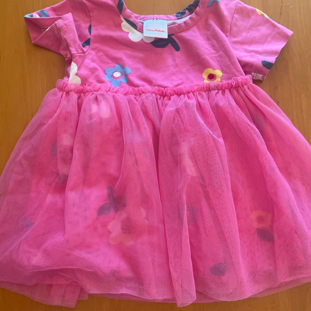 Hanna Andersson tulle dress flowers pink size 6-12 months 70cm